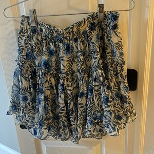 Misa Los Angeles blue and white short ruffled skirt size small